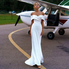Sexy Satin Mermaid Wedding Dress – Off-the-Shoulder with Soft Fit, Custom Made