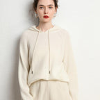 Autumn and Winter Women's Cashmere Hooded Sweater(Pants Not Included)