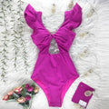 2022 New Sexy Ruffle Print Floral One Piece Off The Shoulder Swimwear