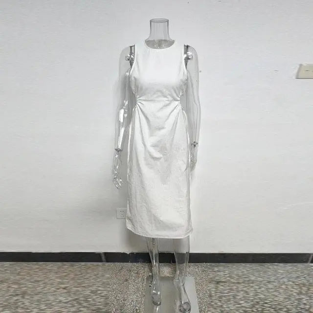 Elegant Adjustable Side Cutout White Maxi Dress