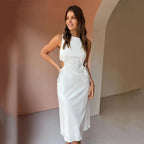 Elegant Adjustable Side Cutout White Maxi Dress