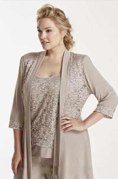 3-Piece Wedding Mother of Bride Pant Suit - Plus Size