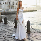 Sexy Boho V-Neck Mermaid Wedding Dress – Pleated Side Split Design, Custom Made