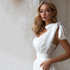 Satin One-Shoulder Sequined Bridal Jumpsuit – Modern Wedding Style, Custom Made