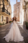 Sexy 2-Piece Mermaid Beach Wedding Dress – Lace Appliqués, Beading & Crystal Sashes, Custom Made