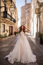 Sexy 2-Piece Mermaid Beach Wedding Dress – Lace Appliqués, Beading & Crystal Sashes, Custom Made