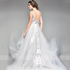 3D Floral Lace Appliqué V-Neck Backless A-Line Tulle Wedding Dress – Ethereal & Romantic, Custom Made