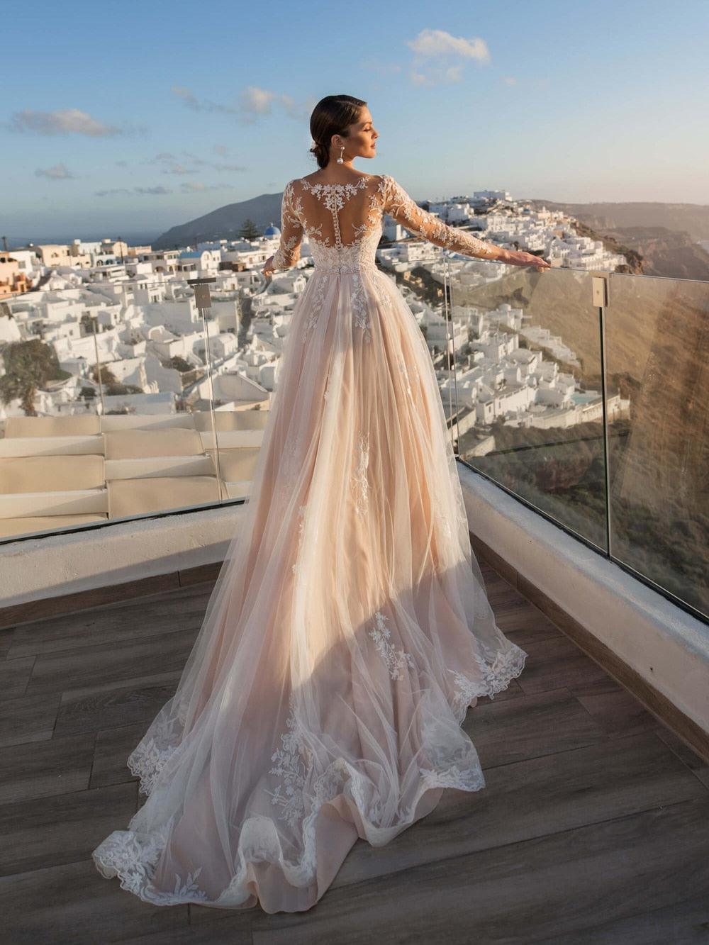 Sexy V-Neck Boho Mermaid Wedding Dress – Lace Appliqués & Romantic Slit, Custom Made