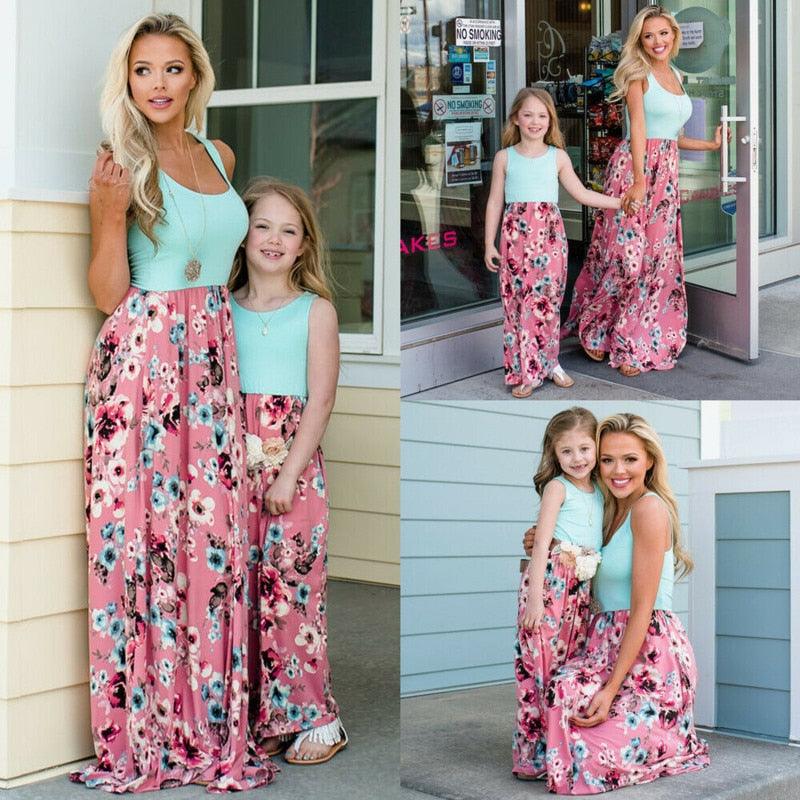 Floral Long Dresses for Mother and Daughter