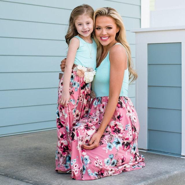 Floral Long Dresses for Mother and Daughter
