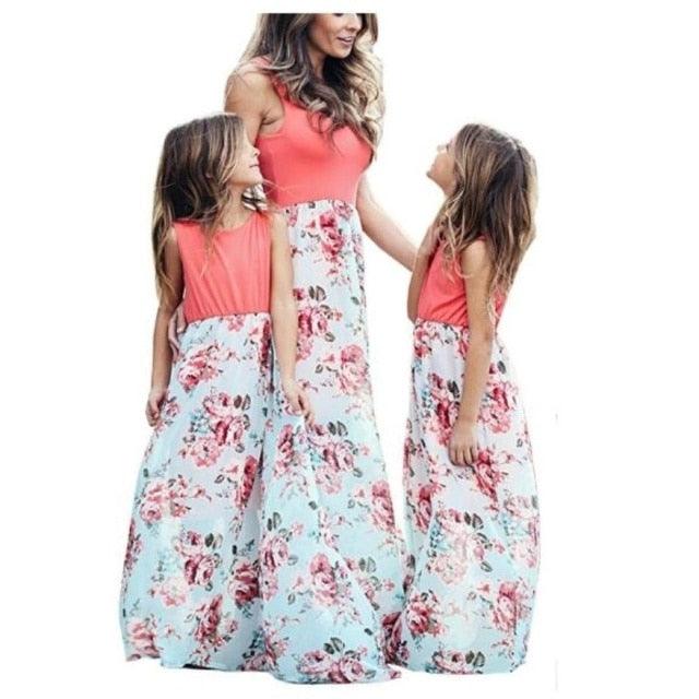 Floral Long Dresses for Mother and Daughter