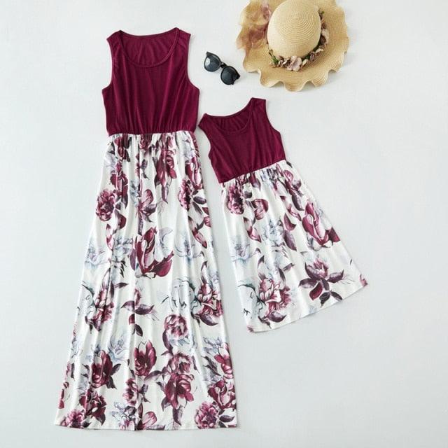 Floral Long Dresses for Mother and Daughter