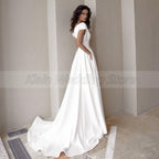 Sexy High-Slit Off-the-Shoulder V-Neck Wedding Dress – Glamorous Fit, Custom Made