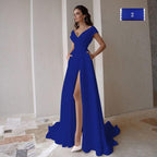 Sexy High-Slit Off-the-Shoulder V-Neck Wedding Dress – Glamorous Fit, Custom Made