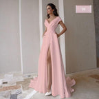 Sexy High-Slit Off-the-Shoulder V-Neck Wedding Dress – Glamorous Fit, Custom Made