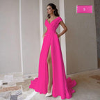 Sexy High-Slit Off-the-Shoulder V-Neck Wedding Dress – Glamorous Fit, Custom Made