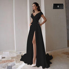 Sexy High-Slit Off-the-Shoulder V-Neck Wedding Dress – Glamorous Fit, Custom Made