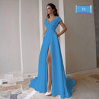 Sexy High-Slit Off-the-Shoulder V-Neck Wedding Dress – Glamorous Fit, Custom Made