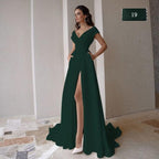 Sexy High-Slit Off-the-Shoulder V-Neck Wedding Dress – Glamorous Fit, Custom Made