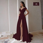 Sexy High-Slit Off-the-Shoulder V-Neck Wedding Dress – Glamorous Fit, Custom Made