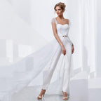 Sweetheart Bridal Jumpsuit with Sash & Sweep Train, Custom Made