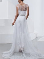 Sweetheart Bridal Jumpsuit with Sash & Sweep Train, Custom Made