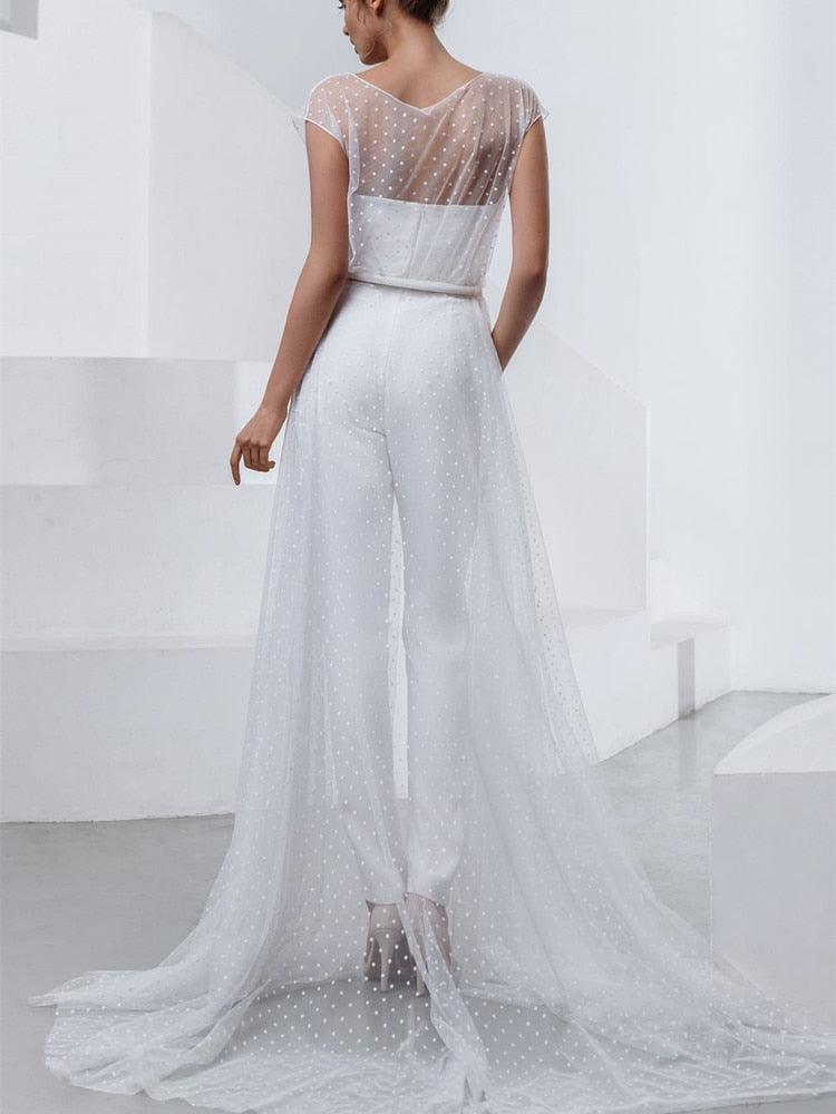 Sweetheart Bridal Jumpsuit with Sash & Sweep Train, Custom Made