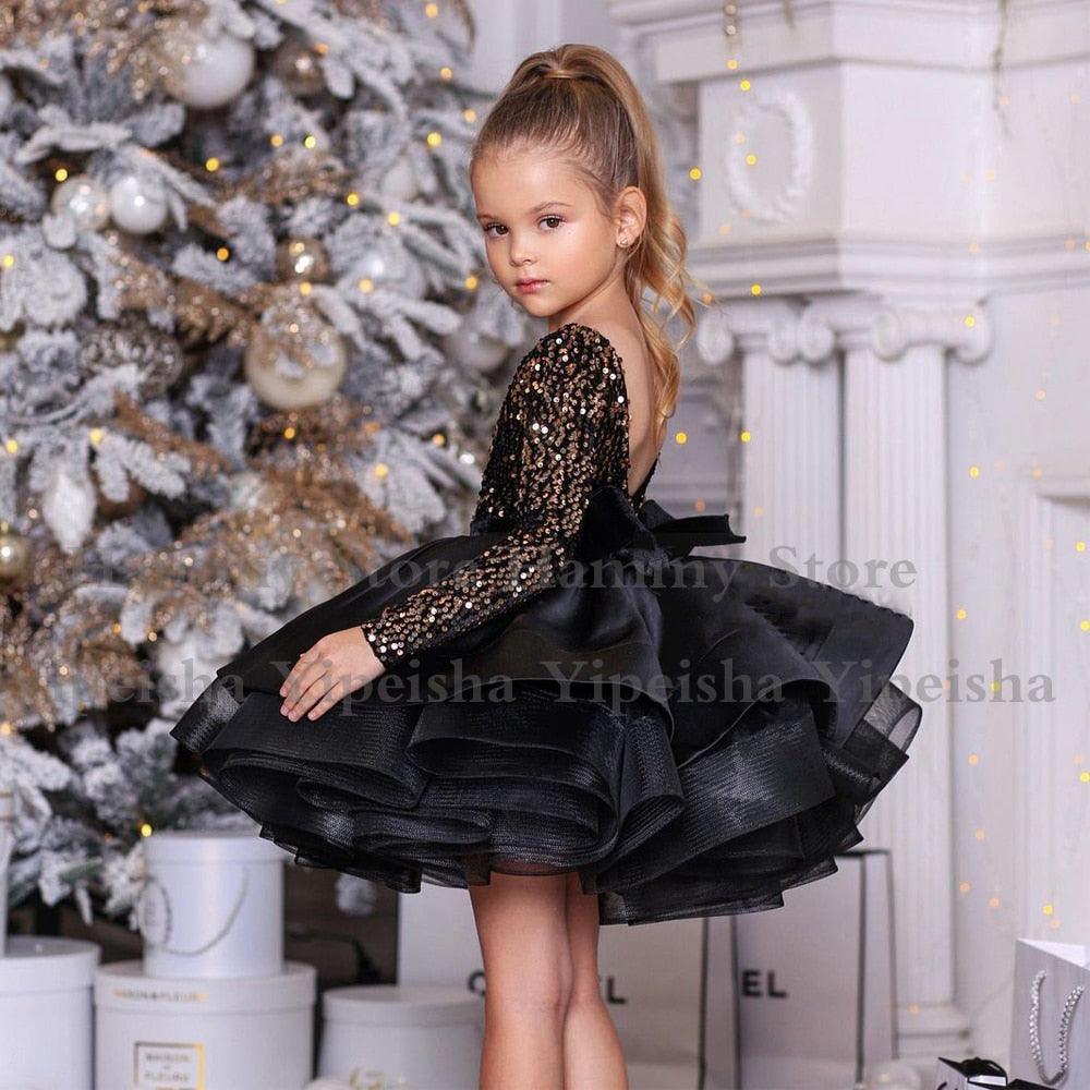 Half-Sleeve Flower Girl Party Dress