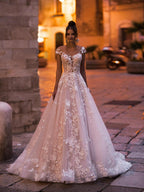 Plus Size A-Line Wedding Dress – Deep V-Neck Lace, Beading & Appliqués, Custom Made