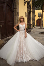 Sexy 2-Piece Mermaid Wedding Dress – Appliqués, Lace Beading & Crystal Belt, Custom Made