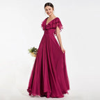 Elegant Burgundy A Line Sleeveless Ruffles Bridesmaid Dress