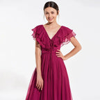 Elegant Burgundy A Line Sleeveless Ruffles Bridesmaid Dress