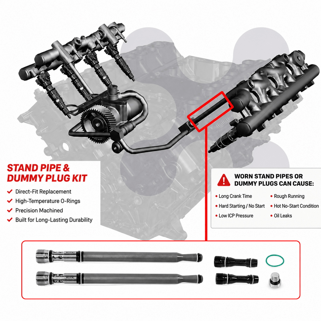 Stand Pipe & Dummy Plug Kit - 2004.5-2010 Ford 6.0L Power Stroke E/F-Series 6E7Z-9A332-B Fuel Supply Tube