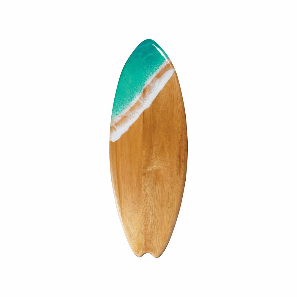 Resin-Accented Surfboard Shaped Charcuterie Boards