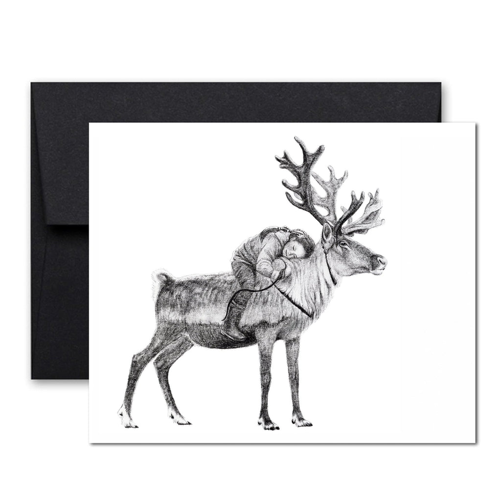 Tsaatan Girl sleeping on Reindeer - Greeting Card