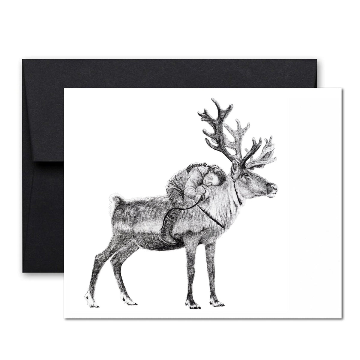 Tsaatan Girl sleeping on Reindeer - Greeting Card
