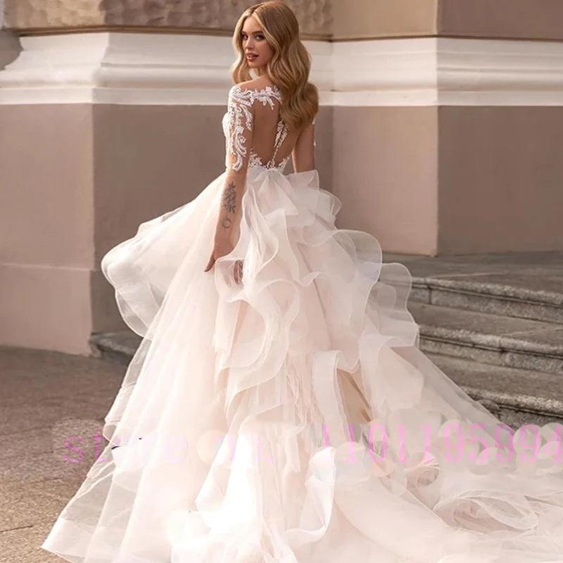 Lace Mermaid Wedding Dress – Detachable Ruffle Skirt, Beaded Detail & Button Back, Custom Made