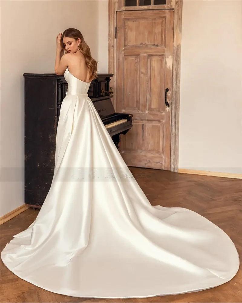 2-Piece Soft Satin Mermaid Wedding Dress – Sleek Fit with Removable Train, Custom Made