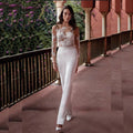 Long Sleeve Lace Bridal Jumpsuit with Appliqués & Detachable Train, Custom Made