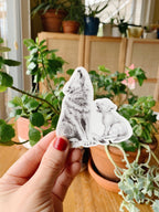 Wolf howling with cub - Sticker